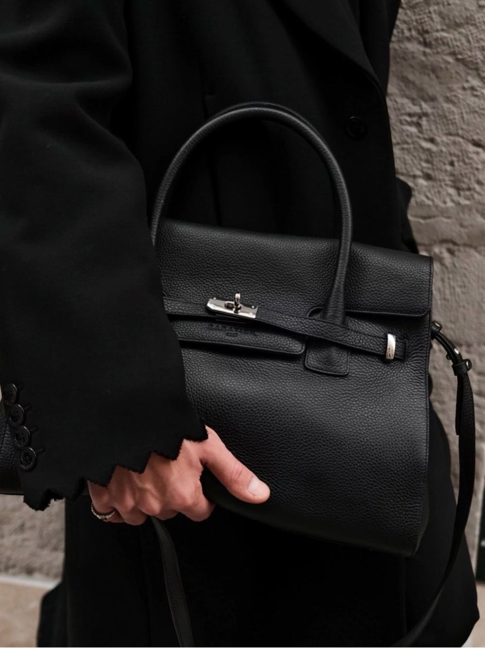 Black Leather Top-Handle Satchel